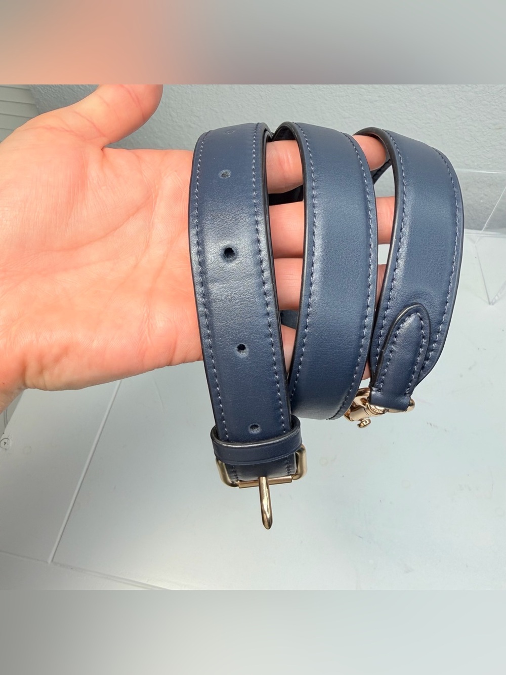 COACH Navy Blue Leather Crossbody Bag Replacement Strap Adjustable Gold Hardware